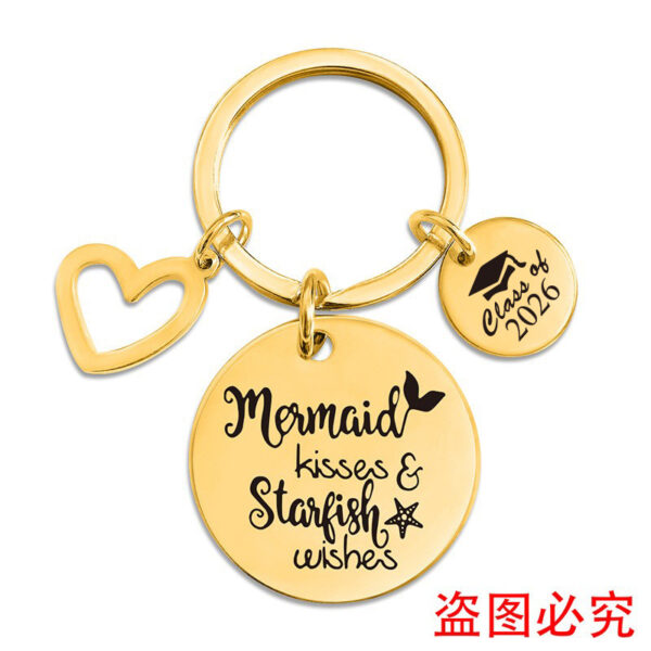 Wholesale Graduation Season Gift Lettering Stainless Steel Round Card Heart Keychain