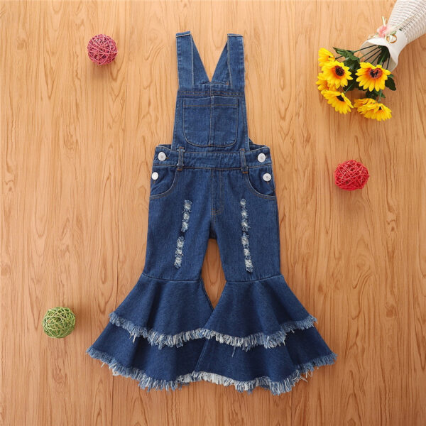 Wholesale Polyester Children's Fashion Suspender Denim Flare Pants