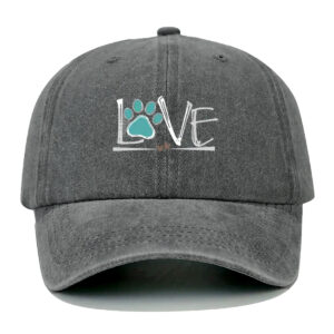 Printed LOVE paw washed baseball cap-Gray