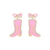 Wholesale Bow Oil Dripping Diamond Western Style BRIDE Cowboy Boot Earrings