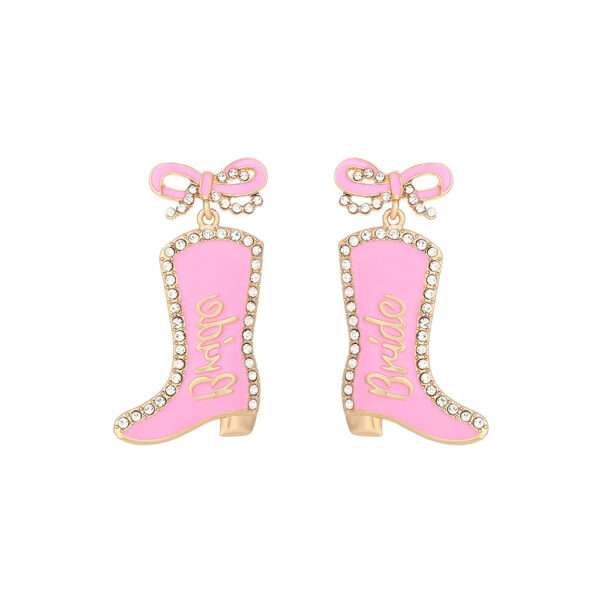 Wholesale Bow Oil Dripping Diamond Western Style BRIDE Cowboy Boot Earrings