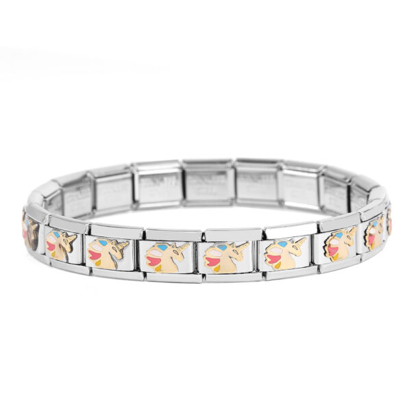 Wholesale Composable Bracelet Fan-shaped Pink Peach Heart Single 9MM Stainless Steel Elastic Bracelet