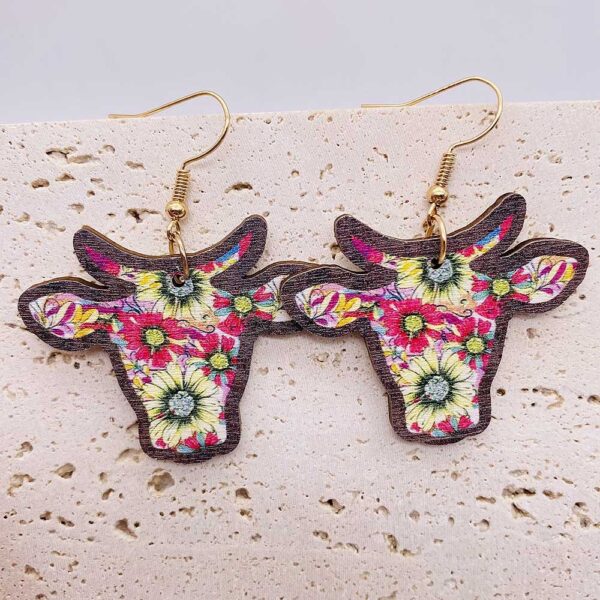 Wholesale Vintage Wooden Western Bullhead Sunflower Bohemian Earrings