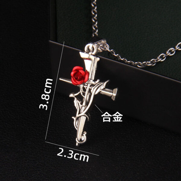 Wholesale gothic red rose cross vintage stainless steel necklace
