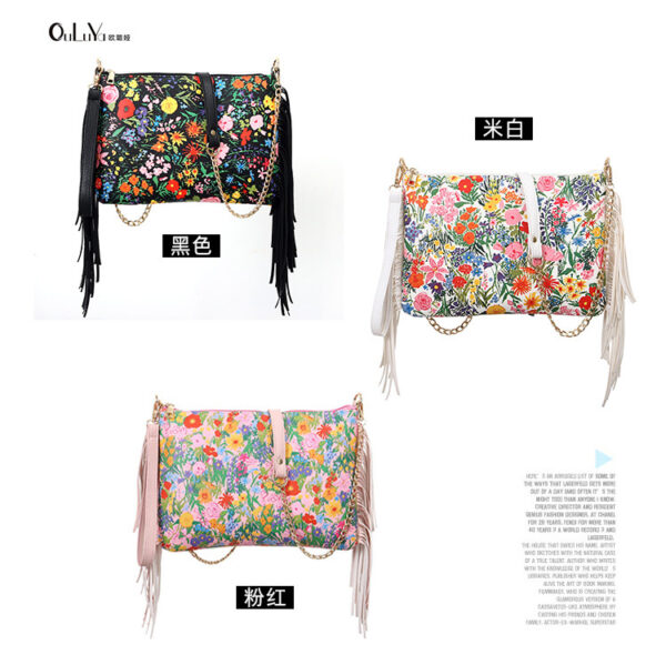 Wholesale PU Tassel Big Flower Print Shoulder Bag