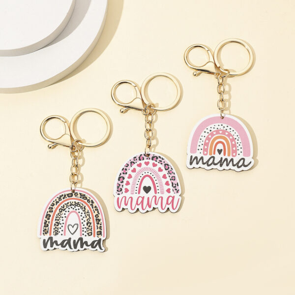 Wholesale Leopard Print Mama Letter Wooden Keychain