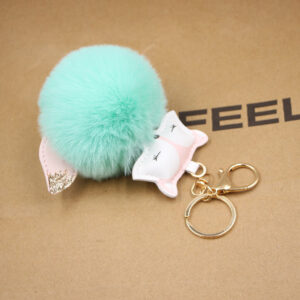 Mint Green / Fox fur ball key chain