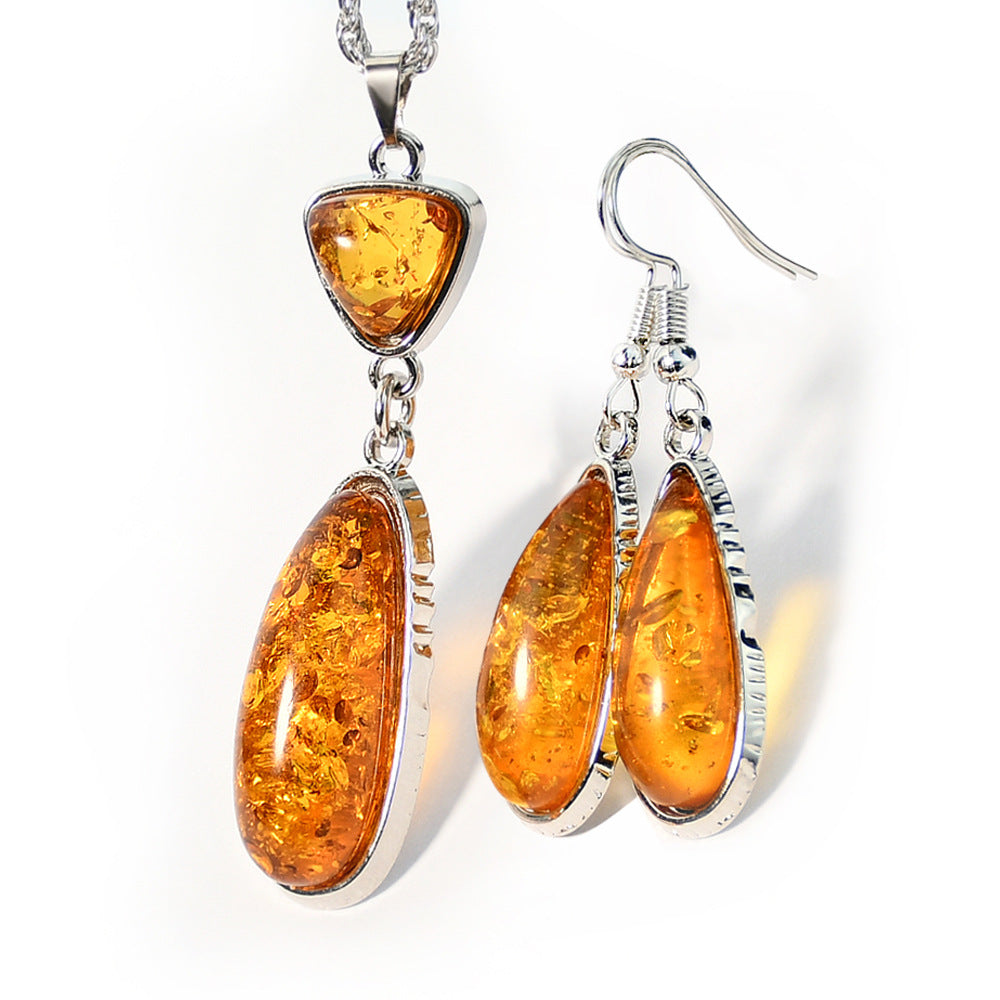 Wholesale Imitation Amber Water op Alloy Necklace Earrings Set