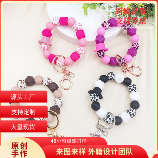 Wholesale Western Style Cowboy Hat Silicone Beaded Wrist Keychain