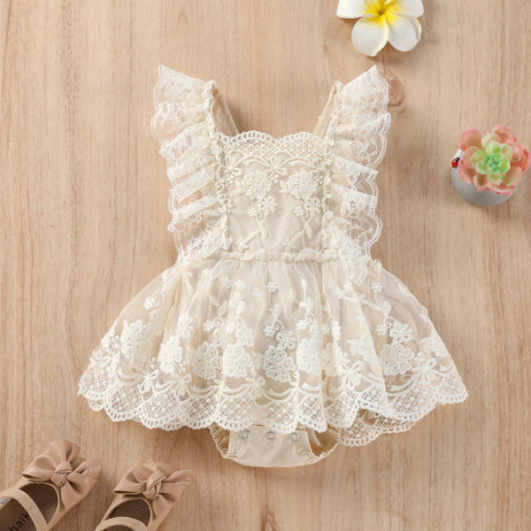 Wholesale Western Style Lace Flying Sleeve One-Piece Baby Clothes