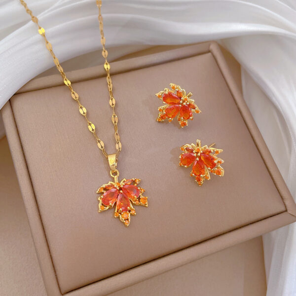 Wholesale Red Maple Leaf Stainless Steel Necklaces