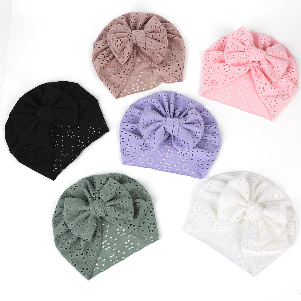 Wholesale Solid Color Breathable Hole Hat Bowknot 6 Colors lyester Cotton Kids Hat