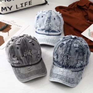 Wholesale Ripped Washed Denim Baseball Caps