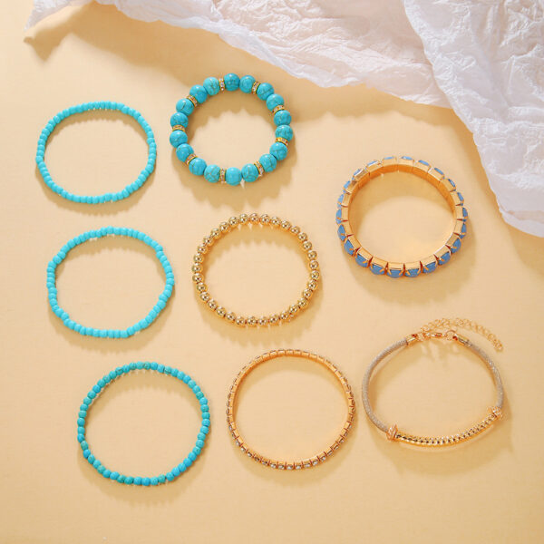 Wholesale Bohemian Turquoise Round Beads Vintage Elastic Rhinestone Rice Beads Bracelet Set