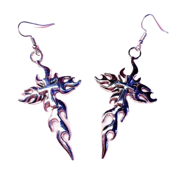 O1CN01nc2CmH1nr5QoXBR4x_2212841575142-0-cib Wholesale Gothic Punk Silver Flame Earrings