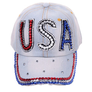 # No. 1 denim blue colored diamond USA cloth baseball cap / Adjustable