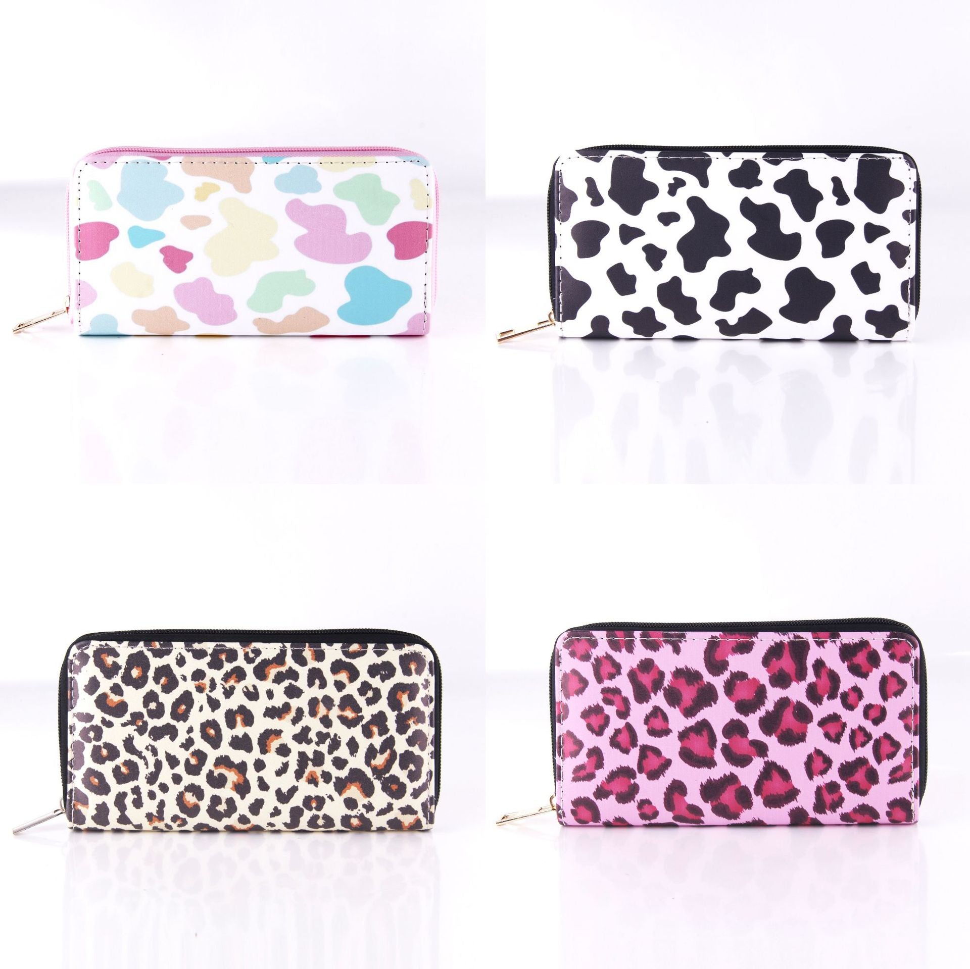 Wholesale Cow Pattern PU Long Zipper Wallet