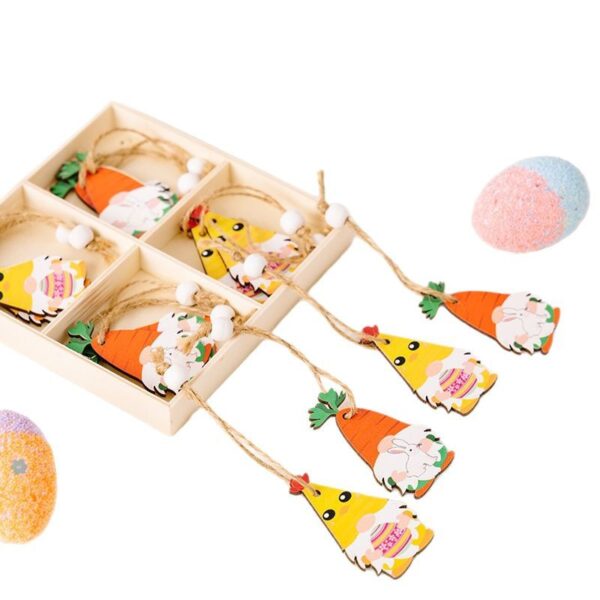 Wholesale Easter 4-grid Wooden Boxes with Wooden Dwarf Radish Pendant Decorations