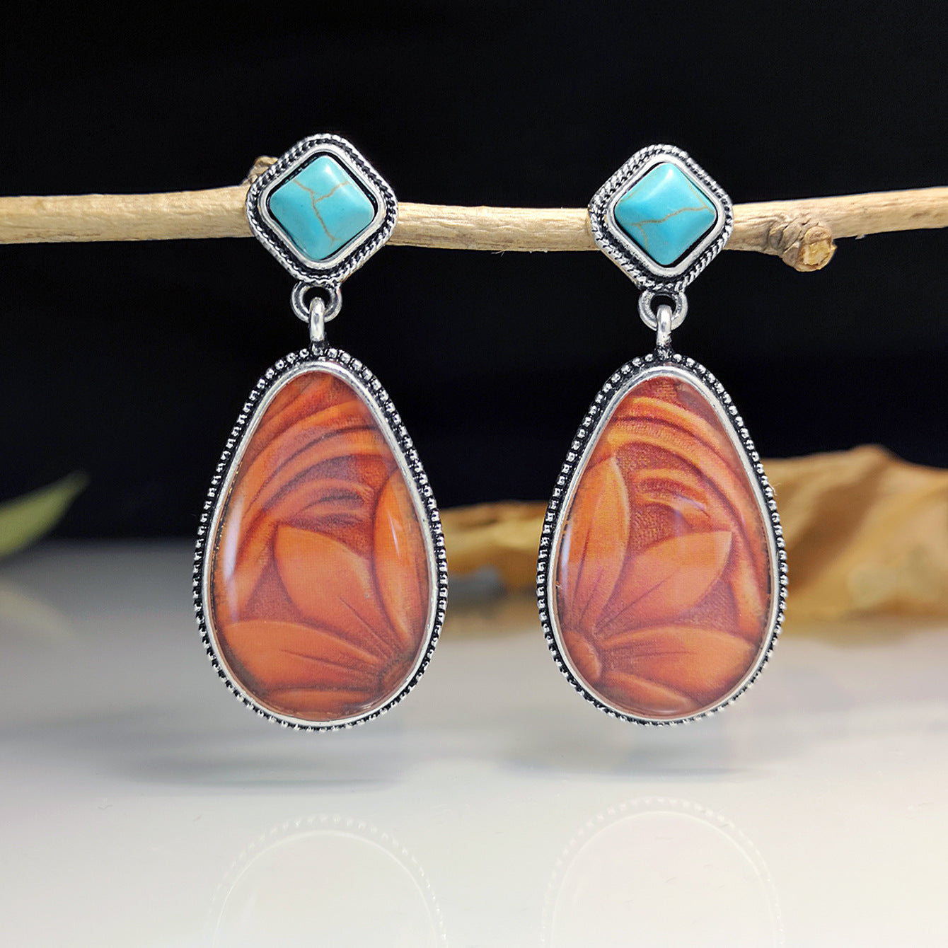Wholesale Brown Suower Metal Earrings