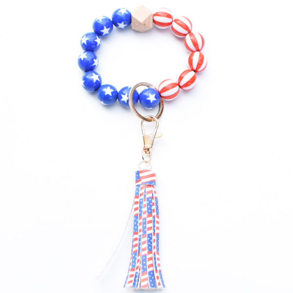 Wholesale Independence Day Wooden Beads Wrist Keychain