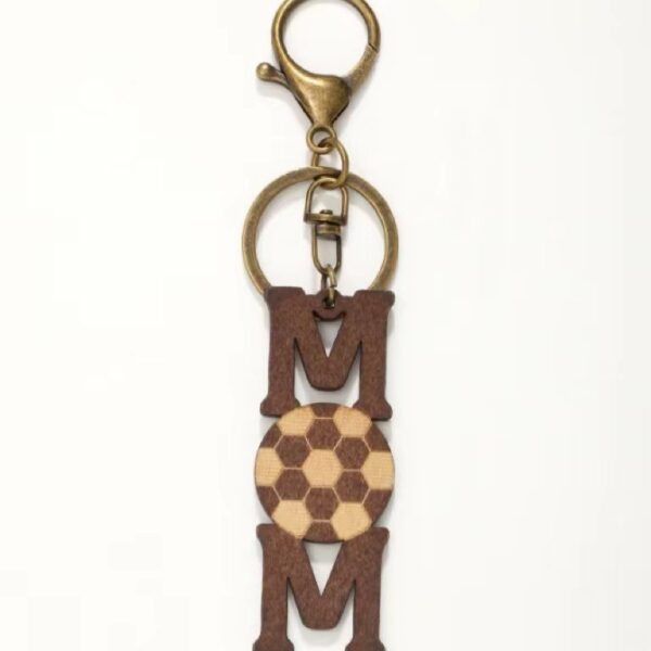 Wholesale Sports Style Ball Baseball Rugby MOM Wood Chip Vintage Keychain