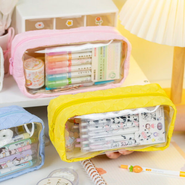 Wholesale Polyester PU Large Capacity Transparent Pencil Case