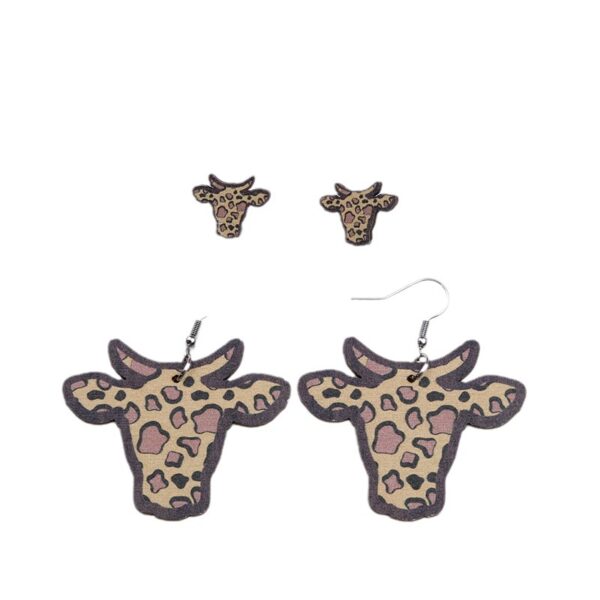 Wholesale Large Bull Head Small Bull Head Wood Earrings