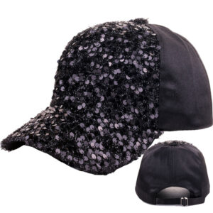 Black-Black Sequin Cloth Cap / Adjustable