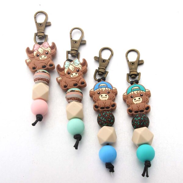 Wholesale Cartoon Yak Silicone Bead Keychain