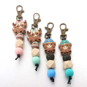 Wholesale Cartoon Yak Silicone Bead Keychain