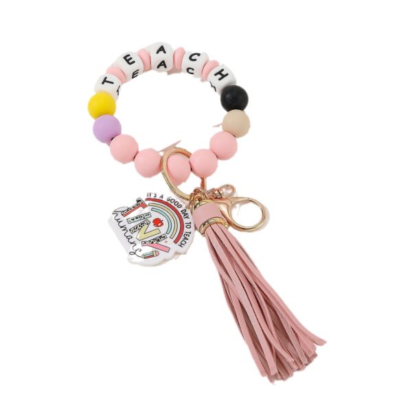 Wholesale Teacher Gift Colorful Silicone Beaded Wrist Keychain