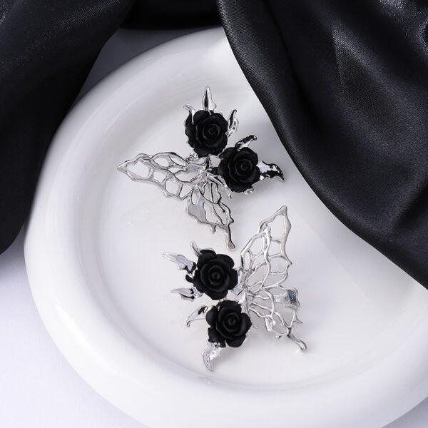 Wholesale Black Rose Dark Gothic Hollow Butterfly Alloy Earrings