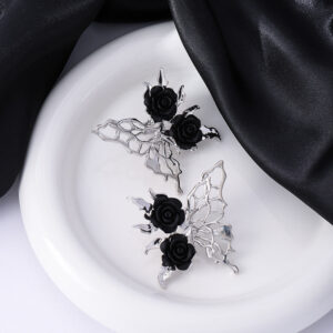 Wholesale Black Rose Dark Gothic Hollow Butterfly Alloy Earrings