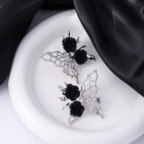 Wholesale Black Rose Dark Gothic Hollow Butterfly Alloy Earrings