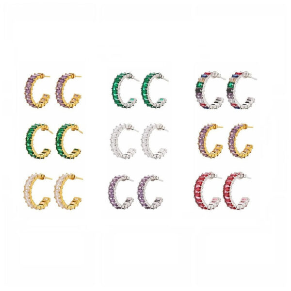 Wholesale Colored Zircon Stainless Steel Gold Plated C Shape Earrings