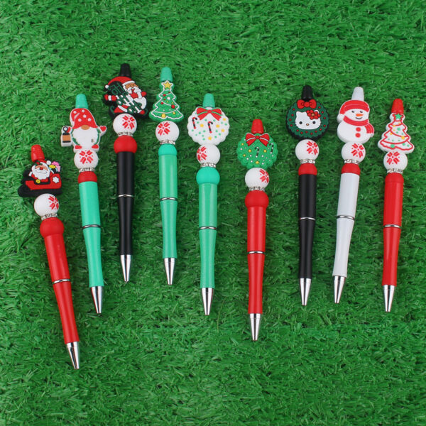 Wholesale Cartoon Christmas Snowman Tree Beadable Silicone Beaded Ballpoint Pen