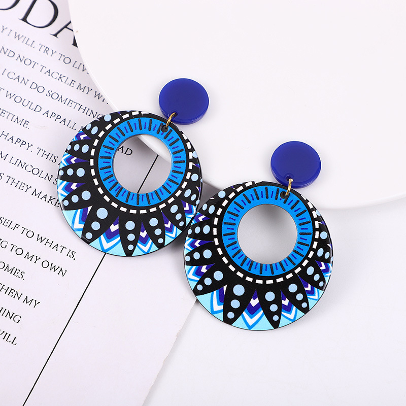 Wholesale Wanxianger new round wave int acrylic earrings National style geometric retro Indian earrings cross-border