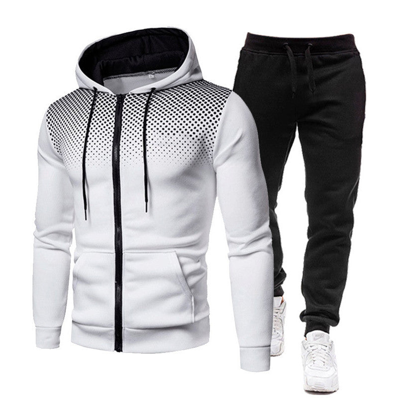 Wholesale Dot Print Solid Color Zipper Srts Hoodie Men's Sweatshirt and Sweatpants Suit