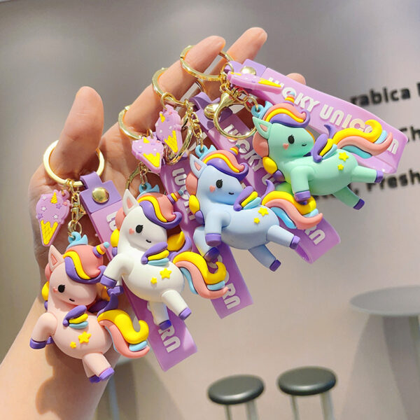 Wholesale Cartoon Colorful Unicorn PVC Keychain