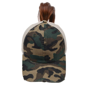Green camouflage-Ponytail Hat / Free size