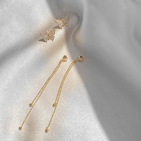 Wholesale S925 Silver Needle Long Tassel Diamond Butterfly Earrings