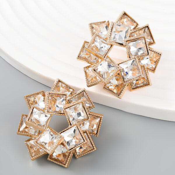 Wholesale Multi-layered Square Rhinestone Pinwheel-shaped Alloy Diamond Earrings