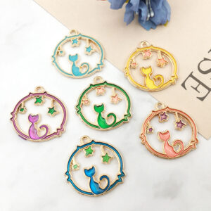 Dropping oil zinc alloy round upright cat star 24x24-2.3g / Blue