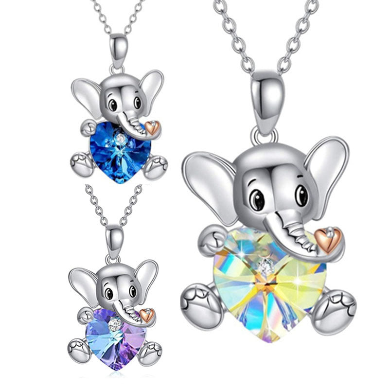 Wholesale Elephant Heart Colorful Crystal Necklace
