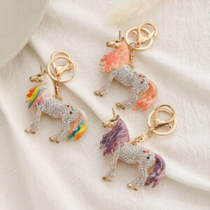 Wholesale Mixed Color Unicorn Inlaid Diamond Alloy Keychain