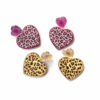 Wholesale Valentine's Day Pink Leopard Glitter Love Boots Rainbow Earrings