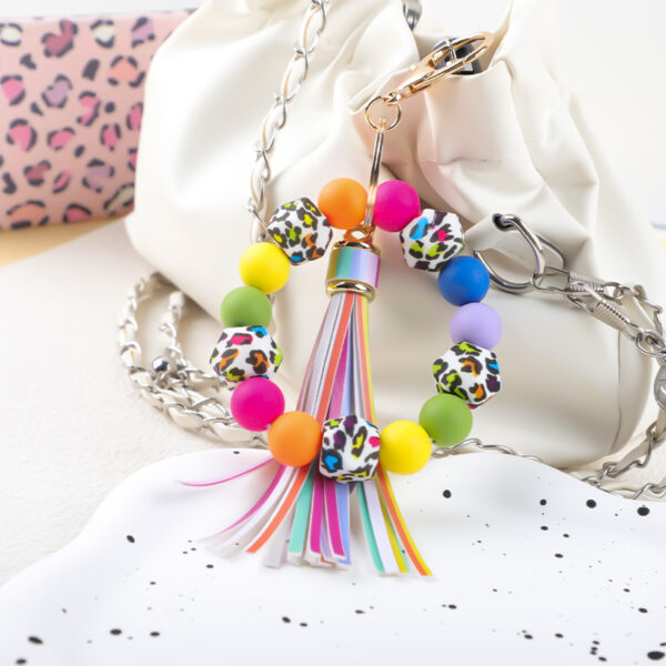 Wholesale Leopard Camo Octagonal Silicone Beaded Wrist Keychain