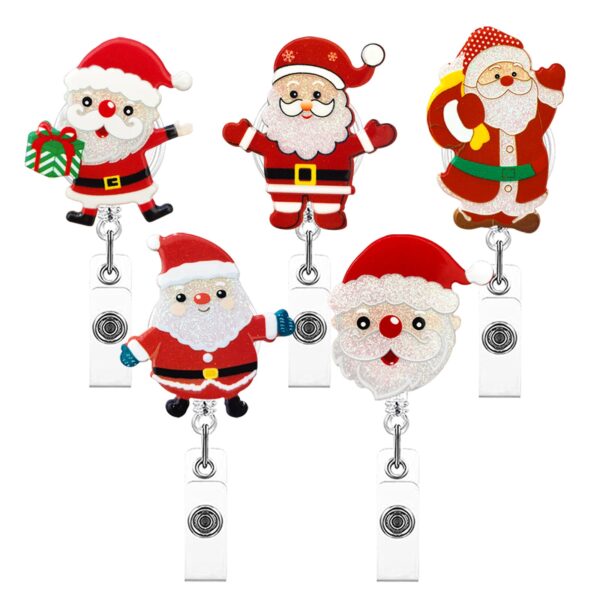 Wholesale Badge Reels Acrylic Christmas Santa Claus Retractable Keychain