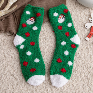 Embroidery Santa Claus 1 pair / 35-40 (coral velvet floor socks)