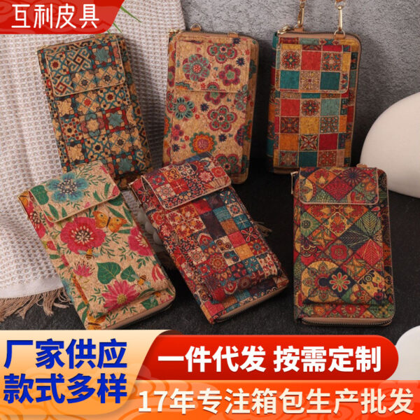 Wholesale Vintage Bohemian Style Wallet, Wood Grain Mobile Phone Bag, Zero PU Wallet